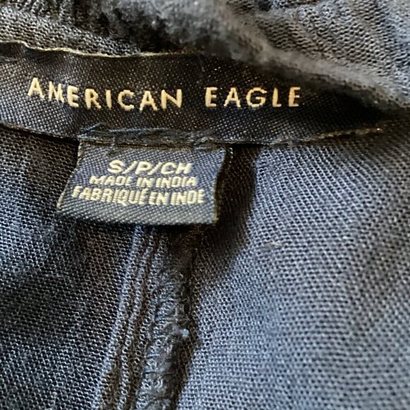 AE/American Eagle BOHO Embroidered Tie Neck Top Long Sleeve S Navy Blue #311J - Picture 10 of 12